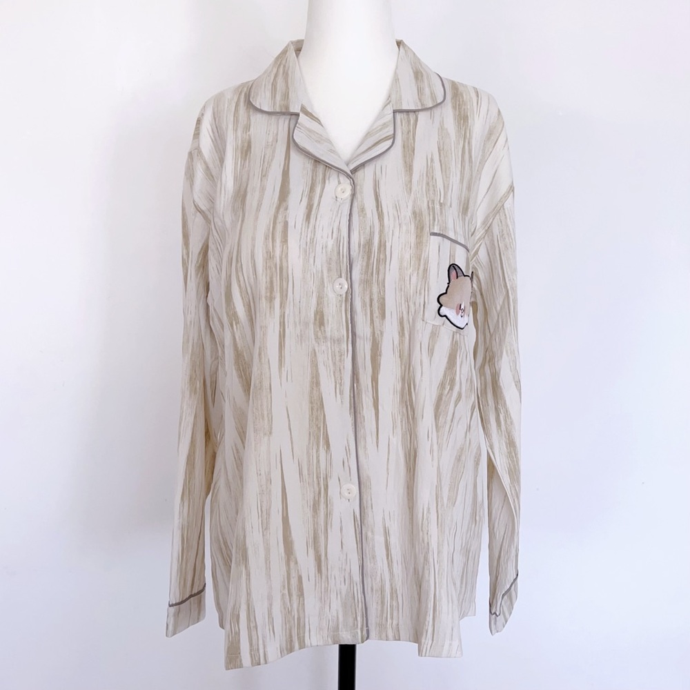 NEW！✨Cute Fox Pajama Set with Built-in Pads – Soft Beige Brushstroke Print！